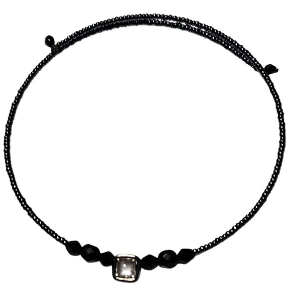 Elegant Black Beaded Bracelet Square Crystal Accent Minimalist Fashion Jewelry - Picture 1 of 4